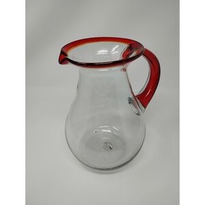 Boho Minimalist Mexican Style Hand Blown Glass Pitcher Recycled Serving Carafe